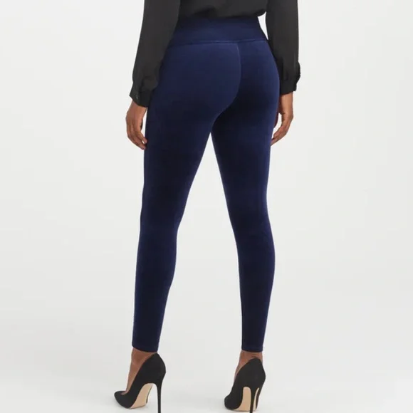Spanx Velvet Leggings in Lapis (Dark Blue) Barely Worn Size L - Picture 4 of 6